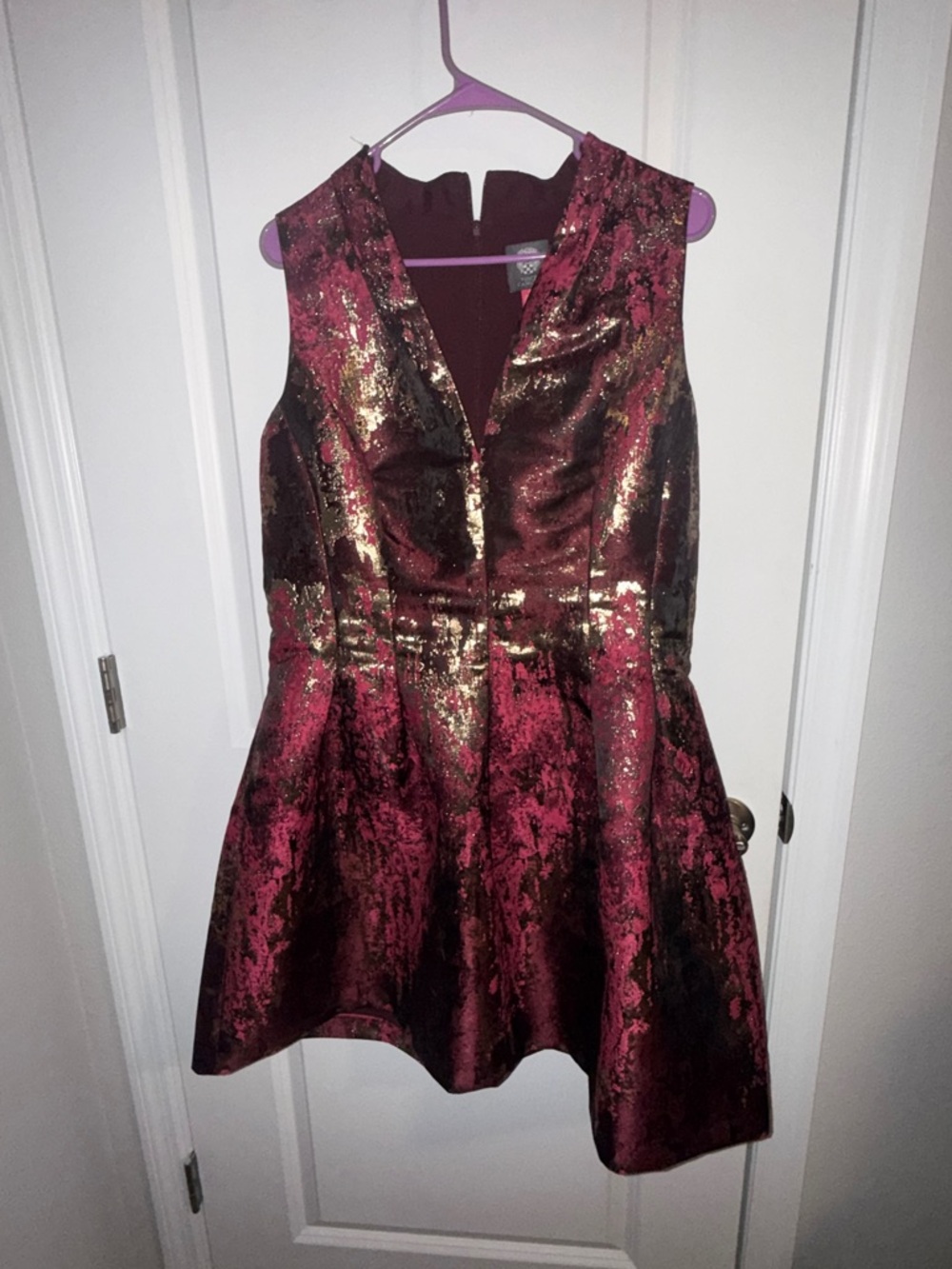 Metallic Burgundy & Gold Fit-and-Flare Party Dress